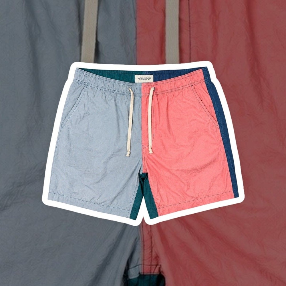American Eagle Multi Color Swim Trunks Mens 16.5x6.5 Board Shorts Blue Pink